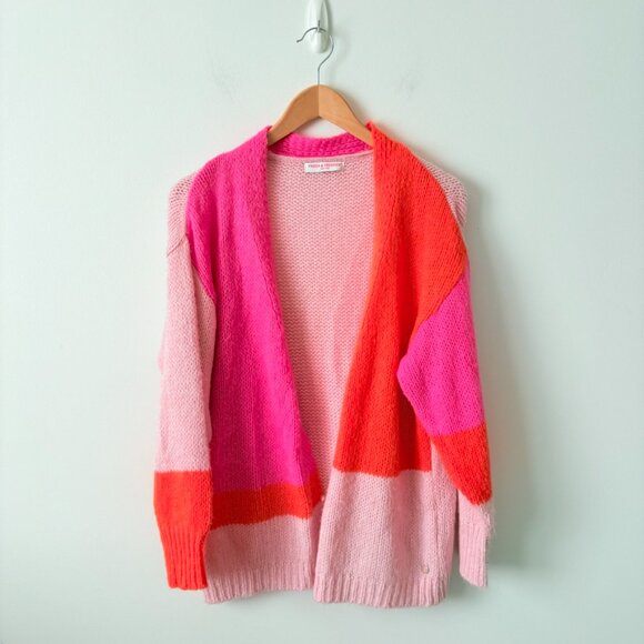 Frieda & Freddies Colourblock Knit Cardigan Pink Orange Size 40/XS - Picture 2 of 6